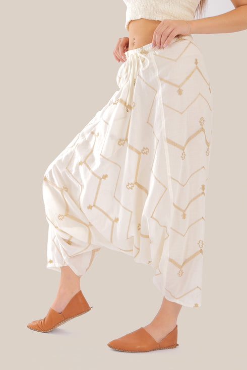 Embroidered Harem pants with elastic waistband
